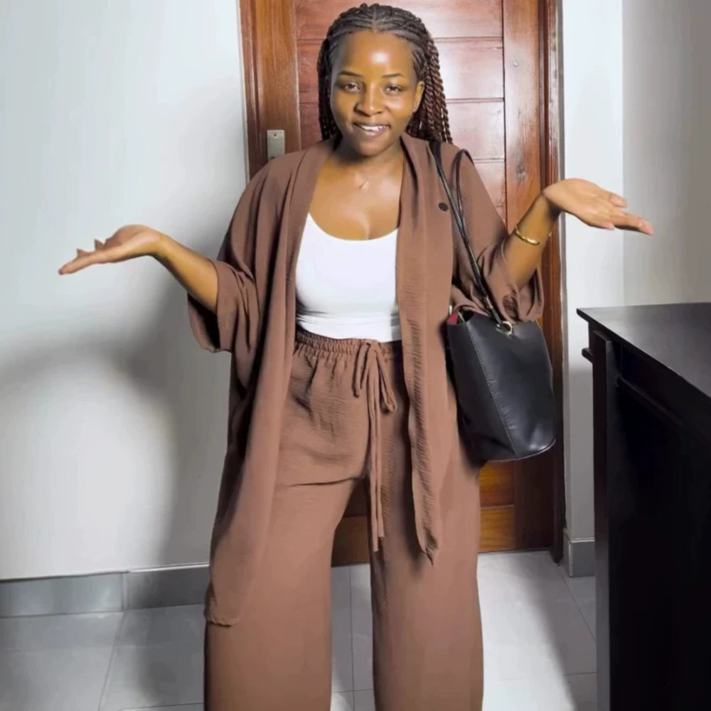 ZARA African Style Solid Raglan Sleeve Cardigan Shirt Casual Pants Two Piece Set
